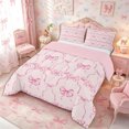 thumbnail image 3 of Meiyoeat Pink Ribbon Bow Print Full Size Comforter Sets 3-Piece, Dreamy Princess Bedding Comforter Set,Pink Reversible, 3 of 6