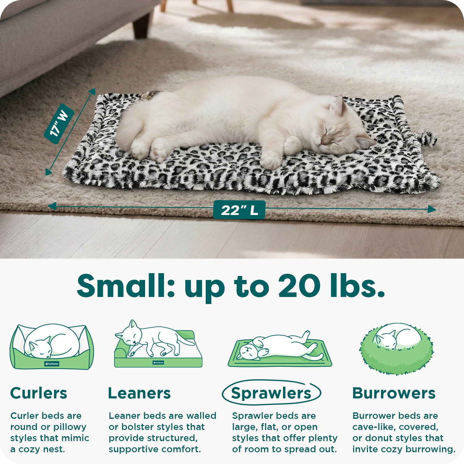 FurHaven ThermaNAP Self Warming Cat Mat & Dog Bed for Crates with Self-Warming Technology for Cozy Rest, Fully Machine Washable, Small, Quilted Faux Fur, Snow Leopard