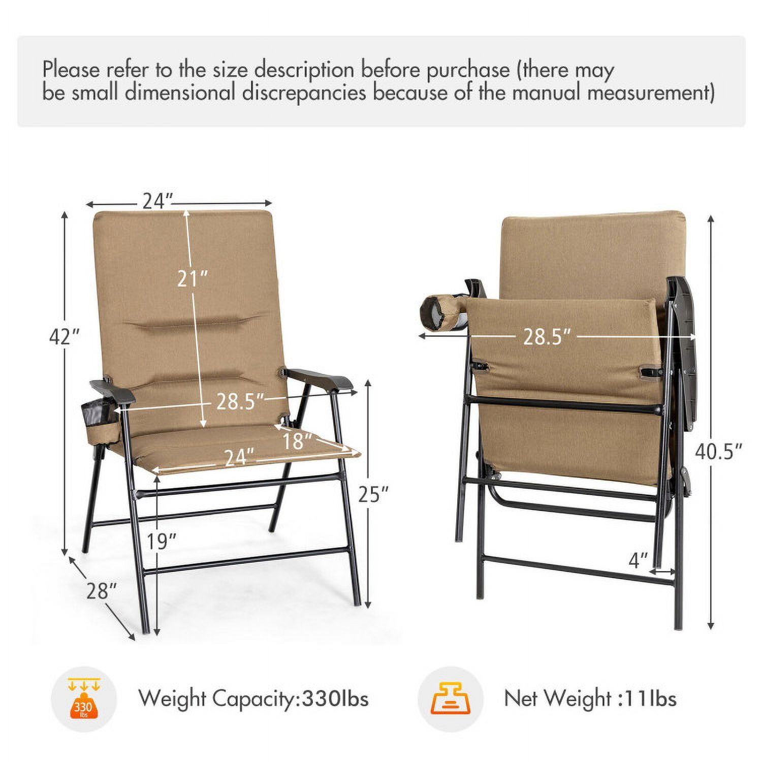 Aimee Lii 2 Pieces Patio Padded Folding Portable Chair Camping Dining Outdoor, Outdoor Patio Set, Brown Aimee Lii 2 Pieces Patio Padded Folding Portable Chair Camping Dining Outdoor, Outdoor Patio Set, Brown