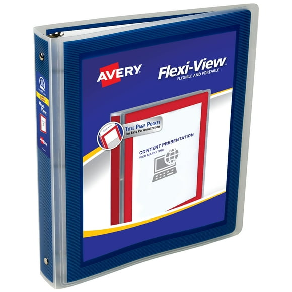 Binder Avery Flexi-View, anillos redondos de 1.5 pulgadas, 3 anillas, color azul marino