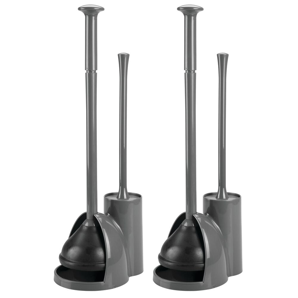 Black mDesign Plastic Bathroom Toilet Bowl Plunger Set with Lift & Lock Cover 2 Pack Heavy Duty Compact Discreet Freestanding Storage Caddy with Base Sleek Modern Design 