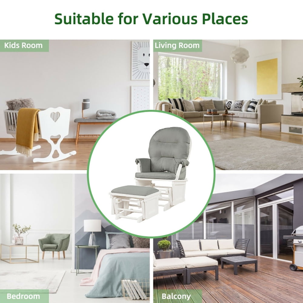 Finihen Glider and Ottoman Cushion Set, Wooden Rocking Nursery Chair, Wood Baby Glider and Ottoman Cushion Set with Padded Armrests for Nursing, for Napping, Nursing, Reading, Light Gray Finihen Glider and Ottoman Cushion Set, Wooden Rocking Nursery Chair, Wood Baby Glider and Ottoman Cushion Set with Padded Armrests for Nursing, for Napping, Nursing, Reading, Light Gray