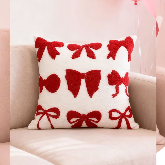 CaiYueKe Bow 3D Pattern Decorative Throw Pillow Covers - Soft Comfortable Accent Pillowcase for Sofa Bedroom Couch Living Room Chair Backrest Bed Seat Cozy Home Decor Slipcover