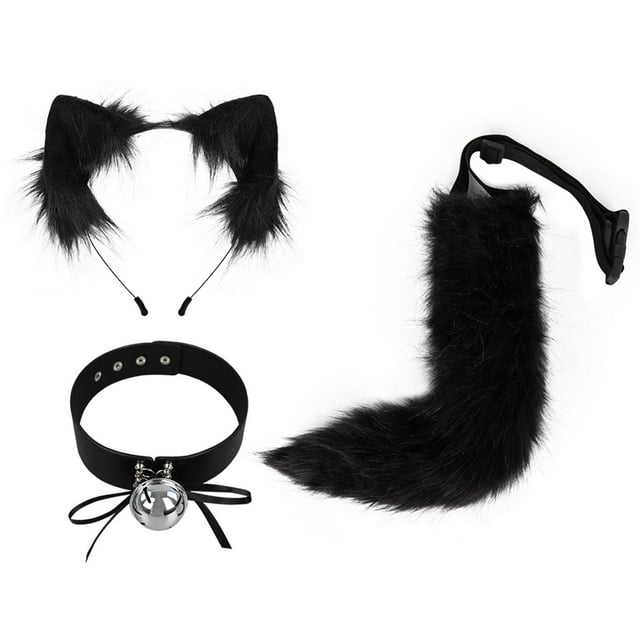 Orejas y cola de animales Yuyangstore Aro de pelo con orejas de felpa para mujeres y niñas Negro