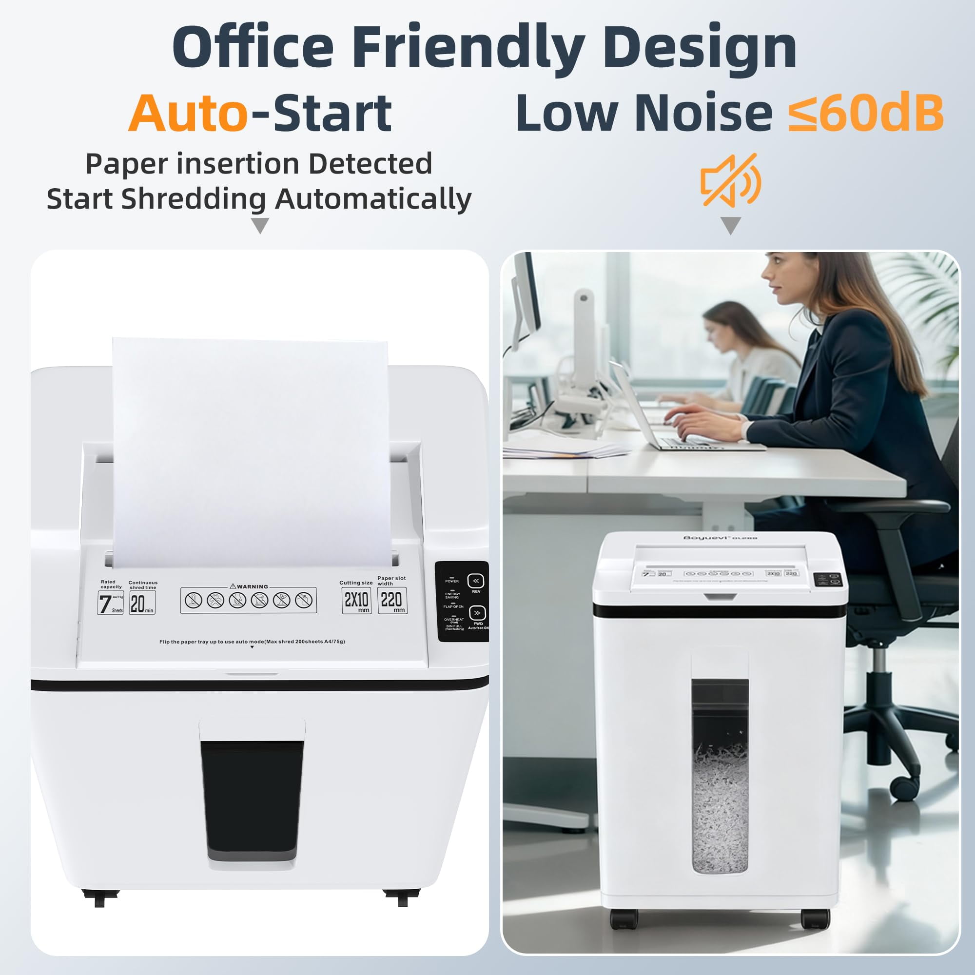 QUIETLEMON Heavy Duty Micro Cut Paper Shredder for Home Office, 200-Sheet Auto Feed & 7-Sheet Manual Shredding, P-5 Security, 5.8-Gal Bin, Shreds Paper, Credit Cards, Staples & Clips