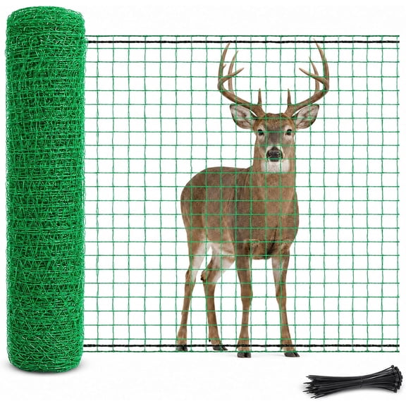4'x100' Garden Fence Temporary Fence – Plastic Mesh Roll for Garden, Chicken Coop, Deer & Dog Enclosure | UV Resistant, Easy Install & Cut-to-Size Yard Barrier, Green