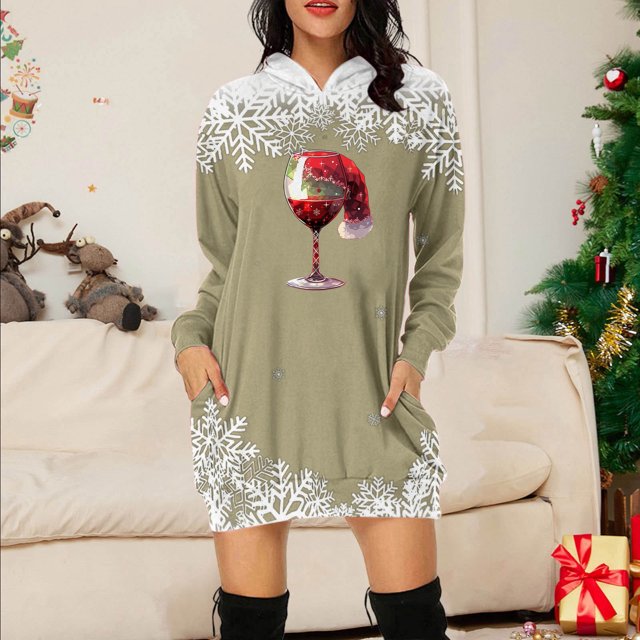 WILLBEST Vestidos Casuales Sudadera Larga Con Estampado Navideño Para Mujer Top Festivo Informal Y Cómodo 2025 Elegante Y Acogedor Para La Temporada De Invierno