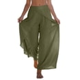 thumbnail image 3 of Hearthz Chiffon Womens Wide Leg Pants Casual Flowy Wrap Palazzo Pants for Women Flowy Baggy Womens Pants Dressy Casual Green L, 3 of 5