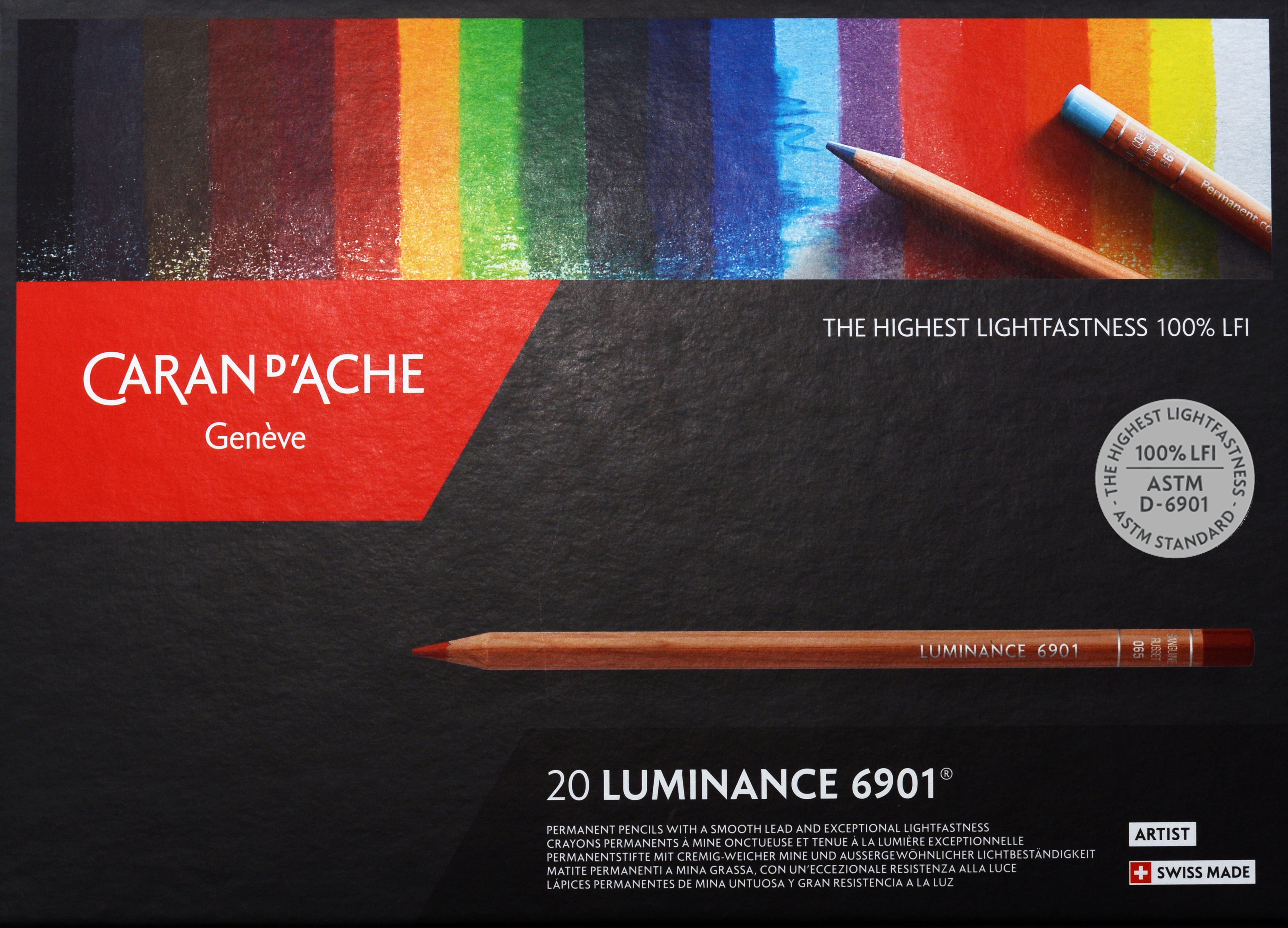 Caran d'Ache, Luminance 6901, Dry Permanent Colored Pencils, 20 Colors