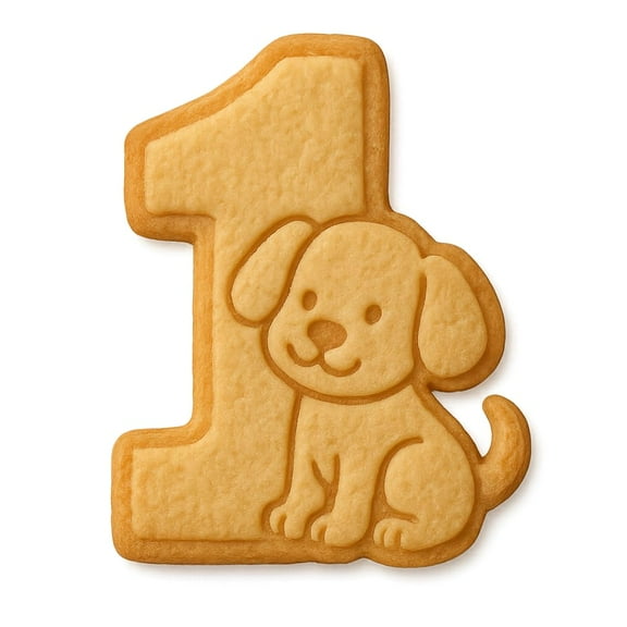 Number 1 with Puppy Cookie Cutter & Stamp 4x3" for Baking & Fondant Clay Gifts