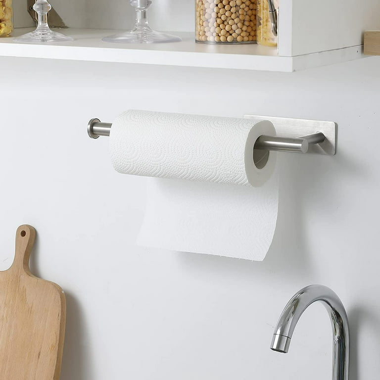 Koovon Paper Towel Holder Wall Mount, Self-Adhesive Under Cabinet Paper Towel Rack for Bathroom Kitchen, 13.4 inch Black