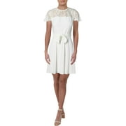 Lauren Ralph Lauren Womens Petites Alie Lace Yoke Short Sleeve Party Dress