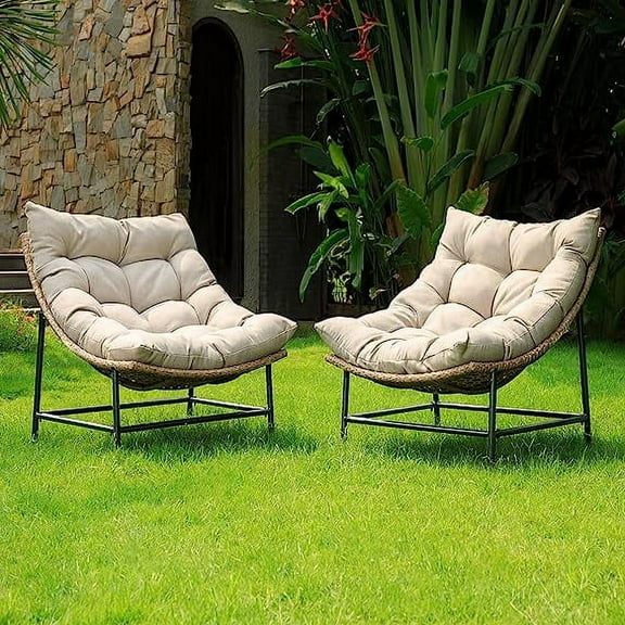 Large Papasan Patio Scoop Chair Set of 2, Premium Olefin Thick Cushion