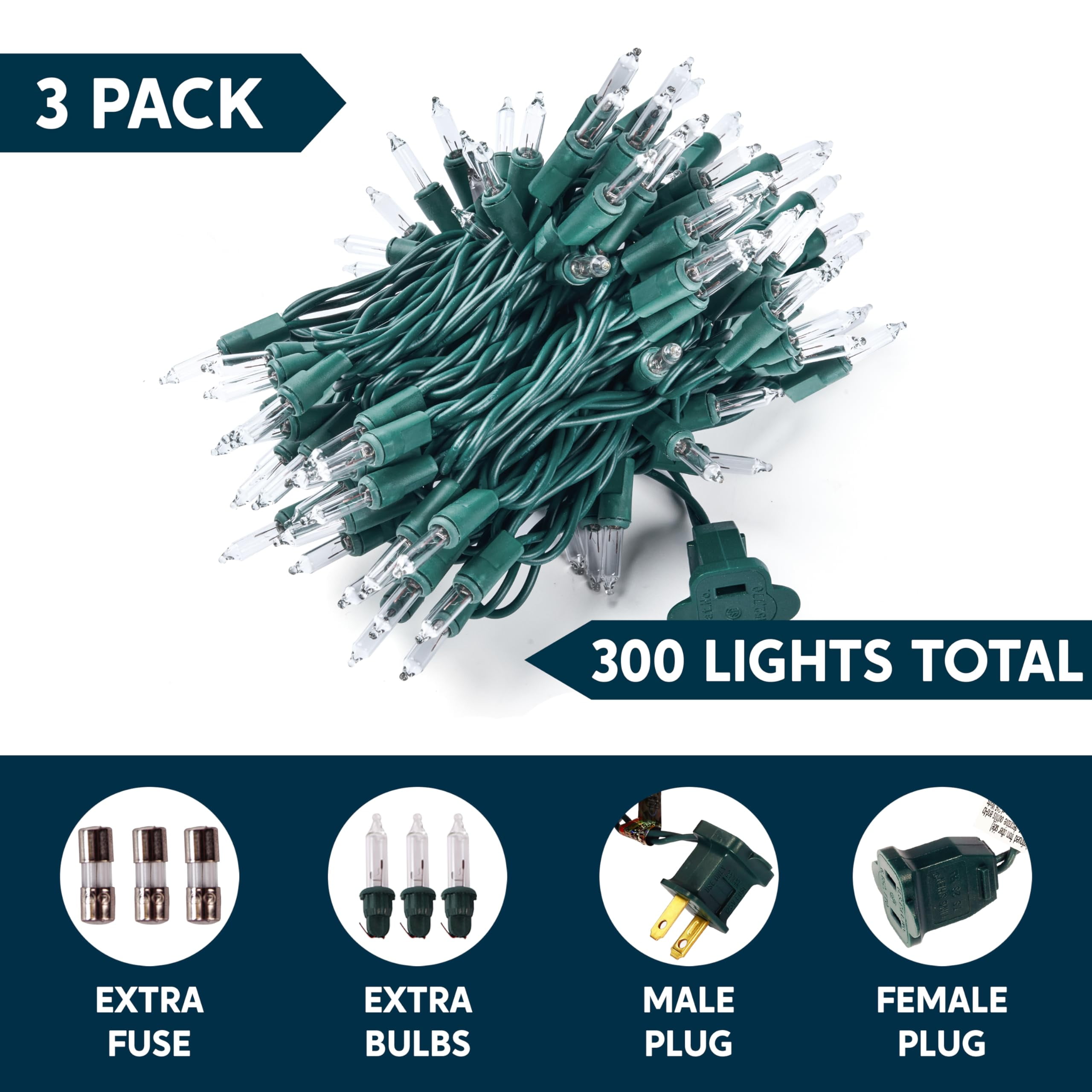 Joiedomi 300-Light Clear LED Christmas String Lights, 67.5ft, 2.5" Spacing