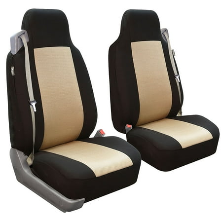 FH Group Integrated / Built-In Seatbelt Compatible High Back Seat Covers, Beige and Black,