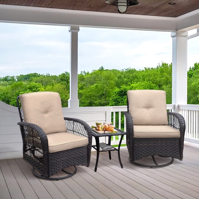 JP Outdoor Swivel Patio Rocker Chairs with Side Table,Kahki