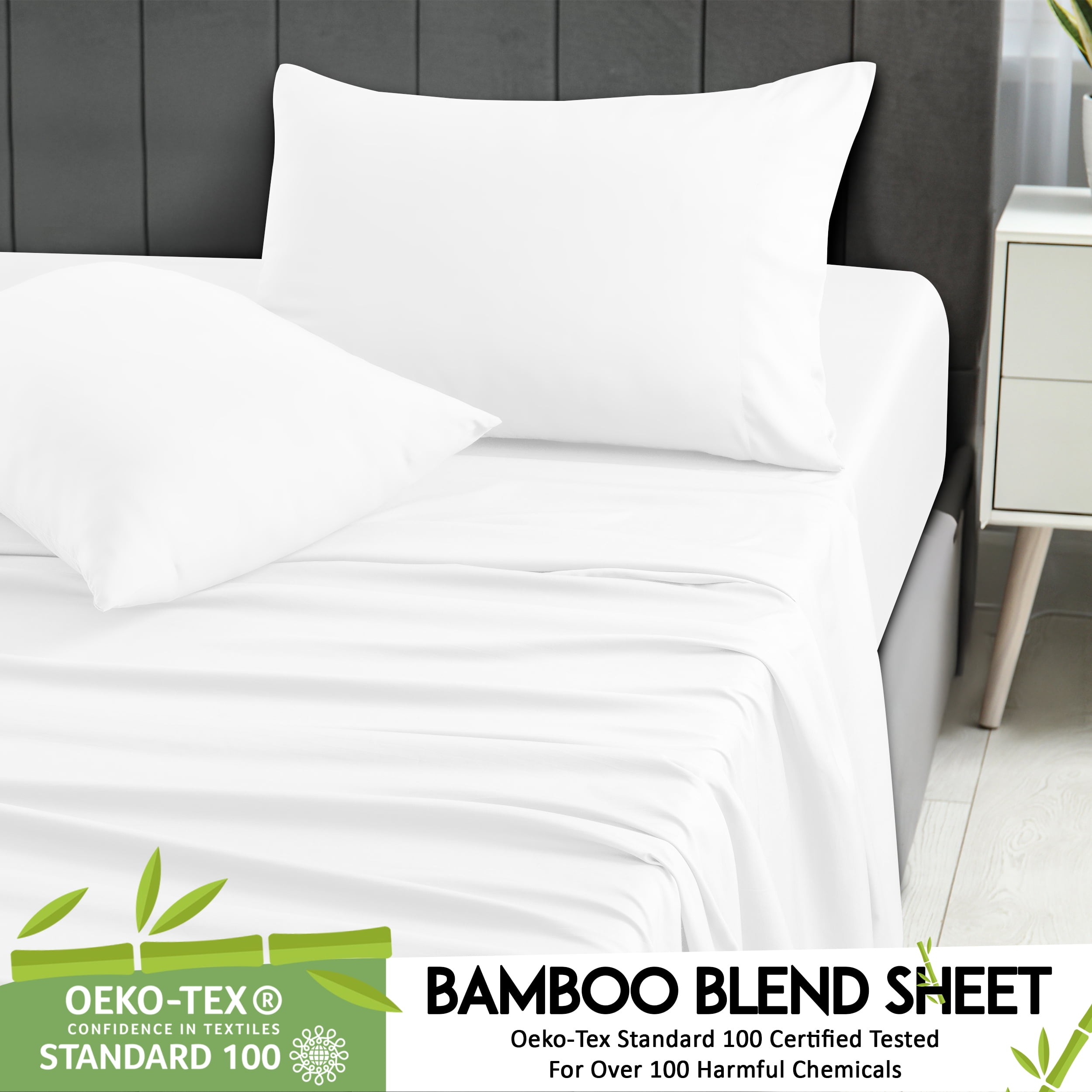 Lux Decor Collection Queen Rayon from Bamboo Blend Sheets Set - 4 Piece Deep Pocket Bed Sheets Set, White