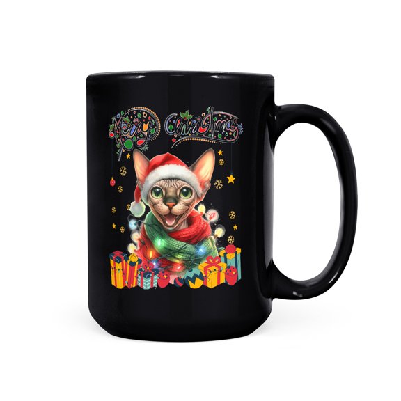 Merry Christmas Santa Sphynx Scarf Twinkling Lights Xmas Holiday Mug Cat Lover Kitten Owner Gifts Idea Coffee Tea Cup - 00022