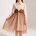thumbnail image 5 of BLTIBY Girls Summer Puff Long Sleeve Dresses Peter Pan Collar Dress Tulle Button Sundress Casual Flowy Dresses Khaki 12-13 Years, 5 of 8