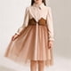 thumbnail image 5 of Vestido Formal Corto de Manga Larga Estilo Vestido de Malla de Solapa de Color Sólido para Niños con Mangas Hinchadas Y Falda en Capas, Cintura de Contraste con Arco, Vestido Cómodo Casual para Niños, 5 of 8
