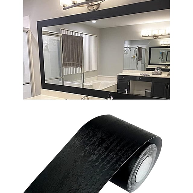 Borde adhesivo para papel tapiz Teemall 5 cm x 10 m, negro con veta de madera