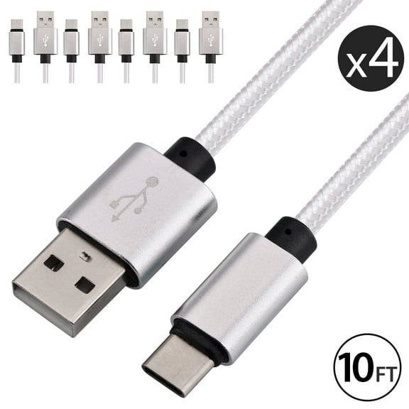 4x 10FT USB Type C Cable Fast Charging Cable USB-C Type-C 3.1 Data Sync Charger Cable Cord For Samsung Galaxy S9 S9  Galaxy S8 S8 Plus Nexus 5X 6P OnePlus 2 3 LG G5 G6 V20 HTC M10 Google Pixel XL