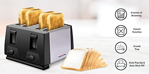 EUROSTAR ET740B 4-Slice Stainless Steel Toaster, Black
