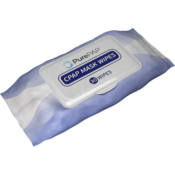 PurePAP CPAP Cleaning Wipes 30 Wipes - 100% Cotton Sheets - Alcohol-Free CPAP wipes - Natural Ingredients w/ Aloe Vera & Vitamin E - Resealable Packet - CPAP Supplies
