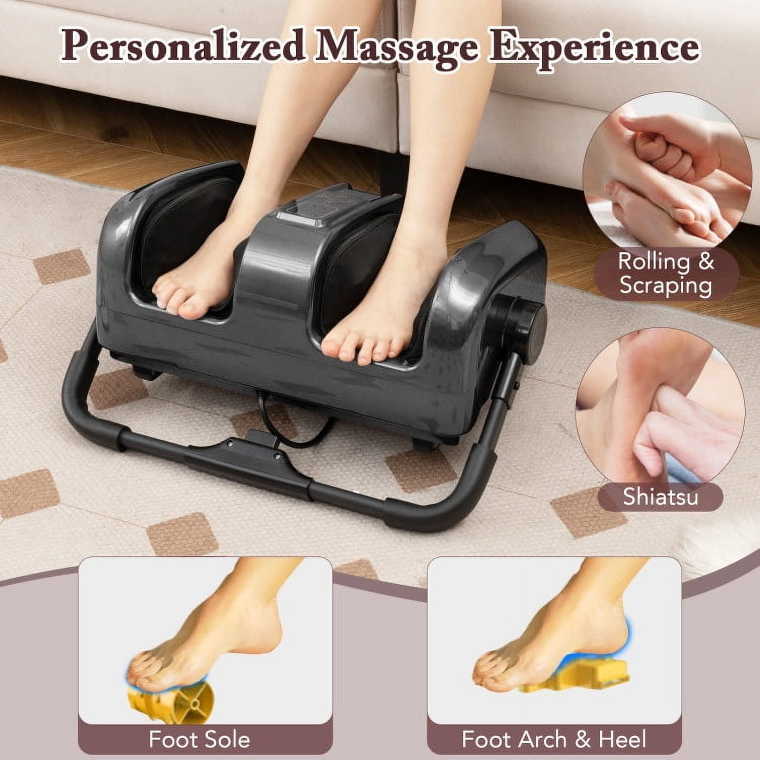 Spaco Foot and Calf Massager with Heat Shiatsu Deep Kneading Rolling, Smart Electric Leg Massager-Gray, Leg Massager for Indoor