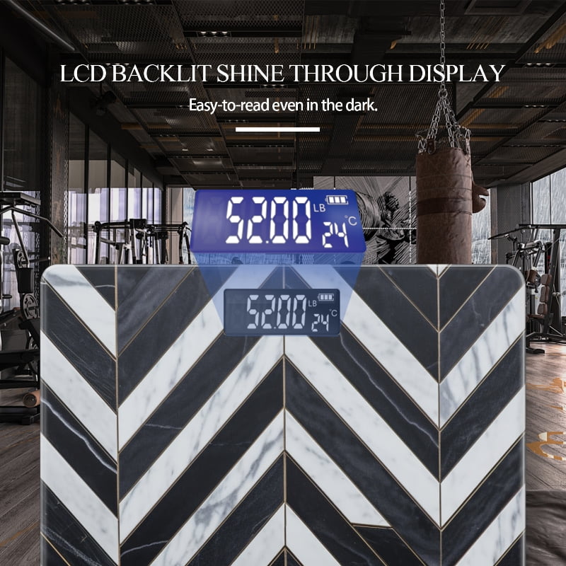 High Precision Body Weight Scale Smart Bathroom Scales with Large LCD Display(400lbs),Decorative for Bedroom-Herringbone Pattern Made Of Black And White Marble Tiles