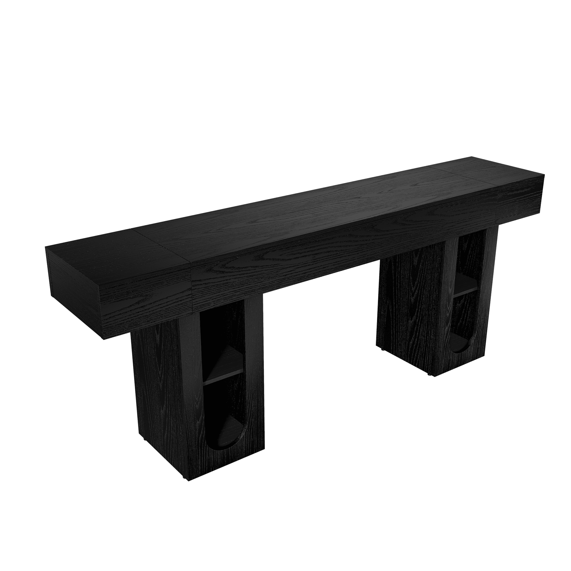 Mintazer 79" Modern U-Shaped Console Table with Charge Station, Entryway Table with Storage Shelves, Sofa Table for Entryway Hallway Living Room, Black
