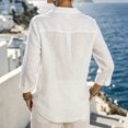 thumbnail image 3 of Bxsruta Womens Tops V Neck 3/4 Sleeve Collared Shirts Loose Fit Casual Vacation Blouses, 3 of 6