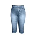 thumbnail image 4 of ClodeEU Women's Faux Denim Capri Pants with Faux Pockets, Casual Cropped Trousers Sky Blue,Womens Plus L, 4 of 8