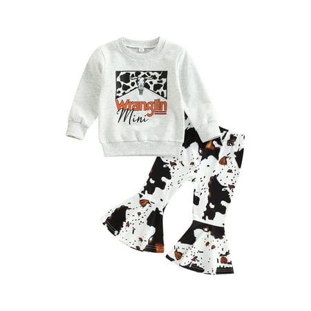 

Bagilaanoe 2pcs Toddler Baby Girl Long Pants Set Letter Print Long Sleeve Pullover Tops + Flare Trousers 18M 24M 3T 4T 5T 6T Kids Casual Outfits