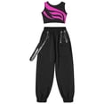 thumbnail image 3 of vastwit Kids Girls 2 Piece Outfits Rhinestones Crop Tops with Cargo Pants Streetwear Jazz Hip Hop Hot Pink 12, 3 of 7