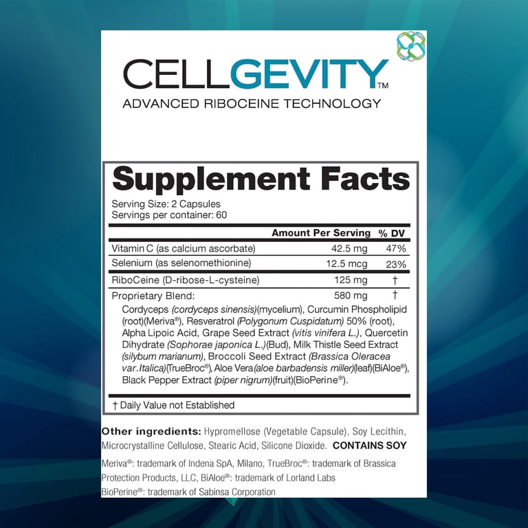 Cellgevity Advanced Glutathione Support with RiboCeine & Antioxidants |  Supports Cellular Health | 120 Capsules