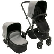 Angle View: Babyroues Letour Lux Stroller with Basinet Black Frame, Silver Leatherette Canopy and Footcover