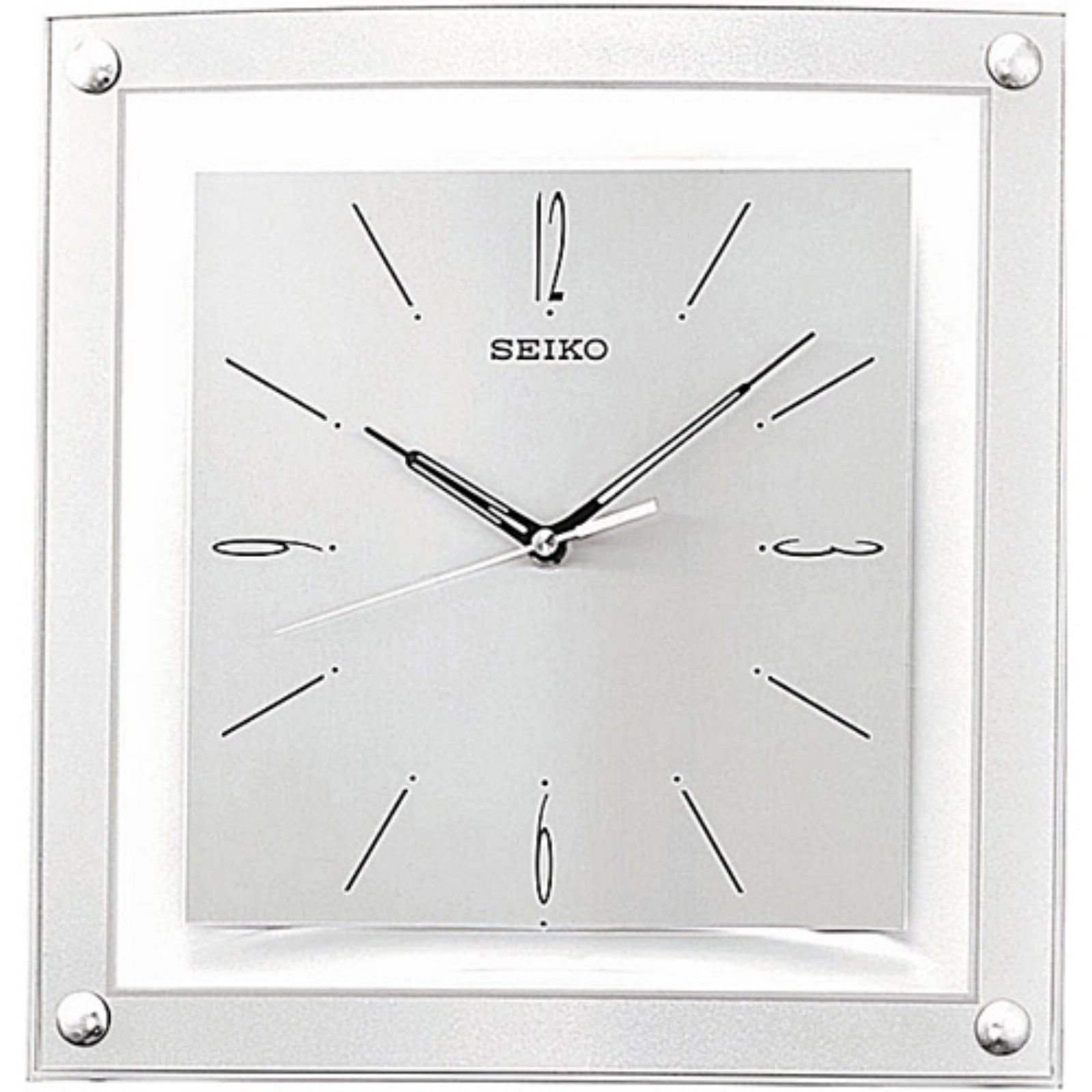 SILVER SQUARE WITH BLACK FACE AND QUIET SWEEP ALARM CLOCK QHK023SLH SEIKO 