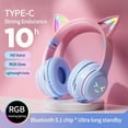 thumbnail image 2 of Auriculares portátiles con brillo RGB, luz controlable con Bluetooth, oreja de gato, reducción de ruido, inalámbricos, Bluetooth, Pc Gamer, 2 of 5