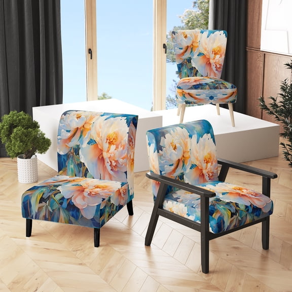Designart "Captivating Pink Peony III" Pink Floral Upholstered Accent Chair - Traditional Arm Chair For Living Room
