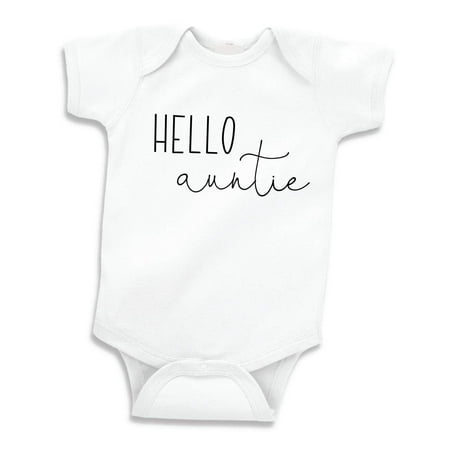 

Bump and Beyond Designs Hello Auntie Shirt Surprise Pregnancy Announcement Gift to Aunt (White 0-3 Months)
