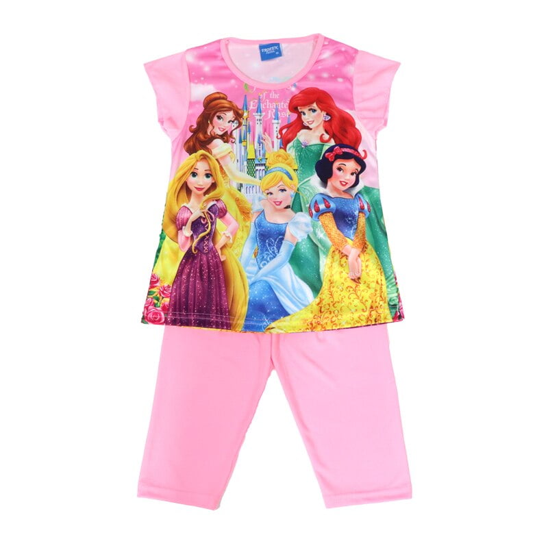 Disney Filles ensembles 2021 ete nouveaux enfants tenues vetements pour enfants manches courtes pantalon pyjama costume raiponce neige blanche 3 8