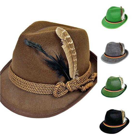 German Woven Fabric Feather Hat for Festival and Stage Performances