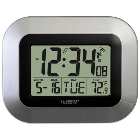 La Crosse Technology WT-8005U-S Atomic Digital Wall Clock with Indoor Temperature, Silver, Pack of 5