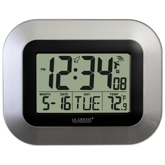 La Crosse Technology WT-8005U-S Atomic Digital Wall Clock with Indoor Temperature, Silver, Pack of 5