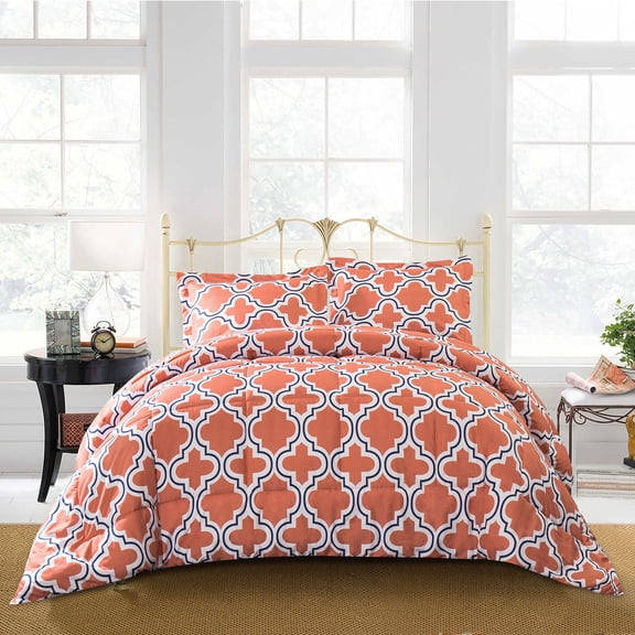 Trellis Geometric Full/Queen Comforter Set, Coral