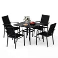 thumbnail image 2 of Costway 5 PCS Patio Furniture Dining Set, Outdoor Square Table & Stackable Chairs with Umbrella Hole Black, 2 of 12