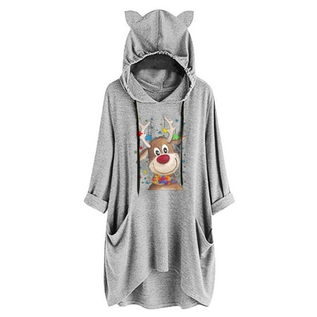 

Long Sleeve Shirts for Women Sweatshirt for Women Women Fashion Christmas Print Hooded Long Sleeves Pockets Top Blouse Flannel Shirts for Women Corset Tops for Women