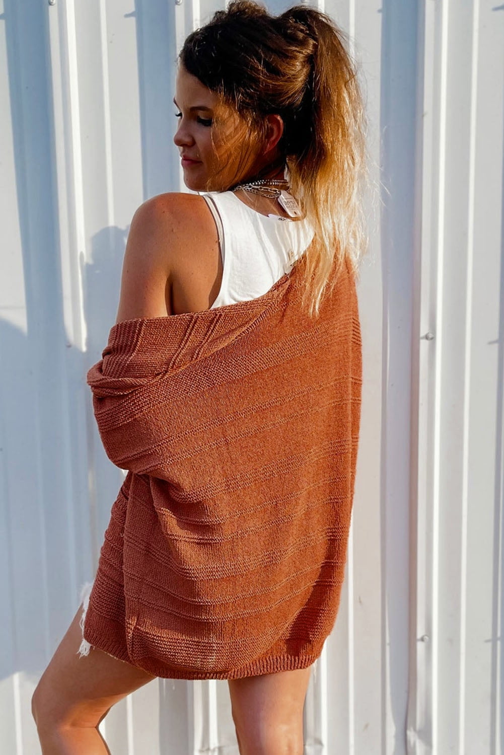 Women's Tomato Red Knit Cardigan with Pockets - Open Front Women's Tomato Red Knit Cardigan with Pockets - Open Front