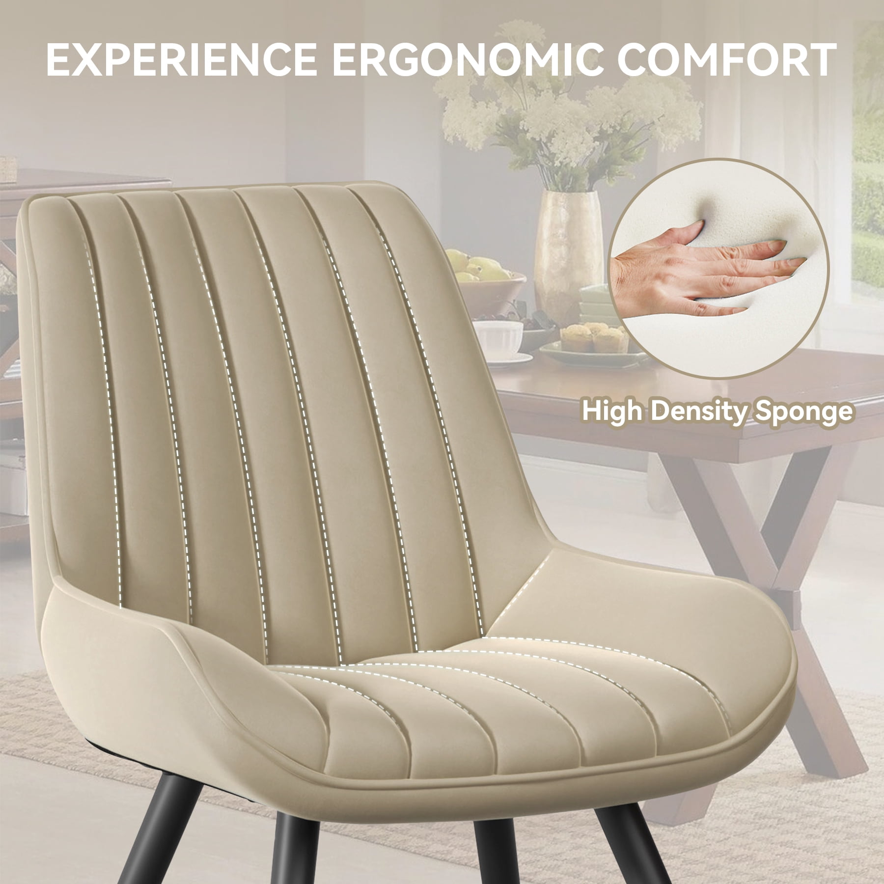 MOONMISS Modern Upholstered Dining Chairs Set of 6 with Thick Cushion,Sturdy Metal Legs,Side Chair for Kitchen,Living Room,Beige